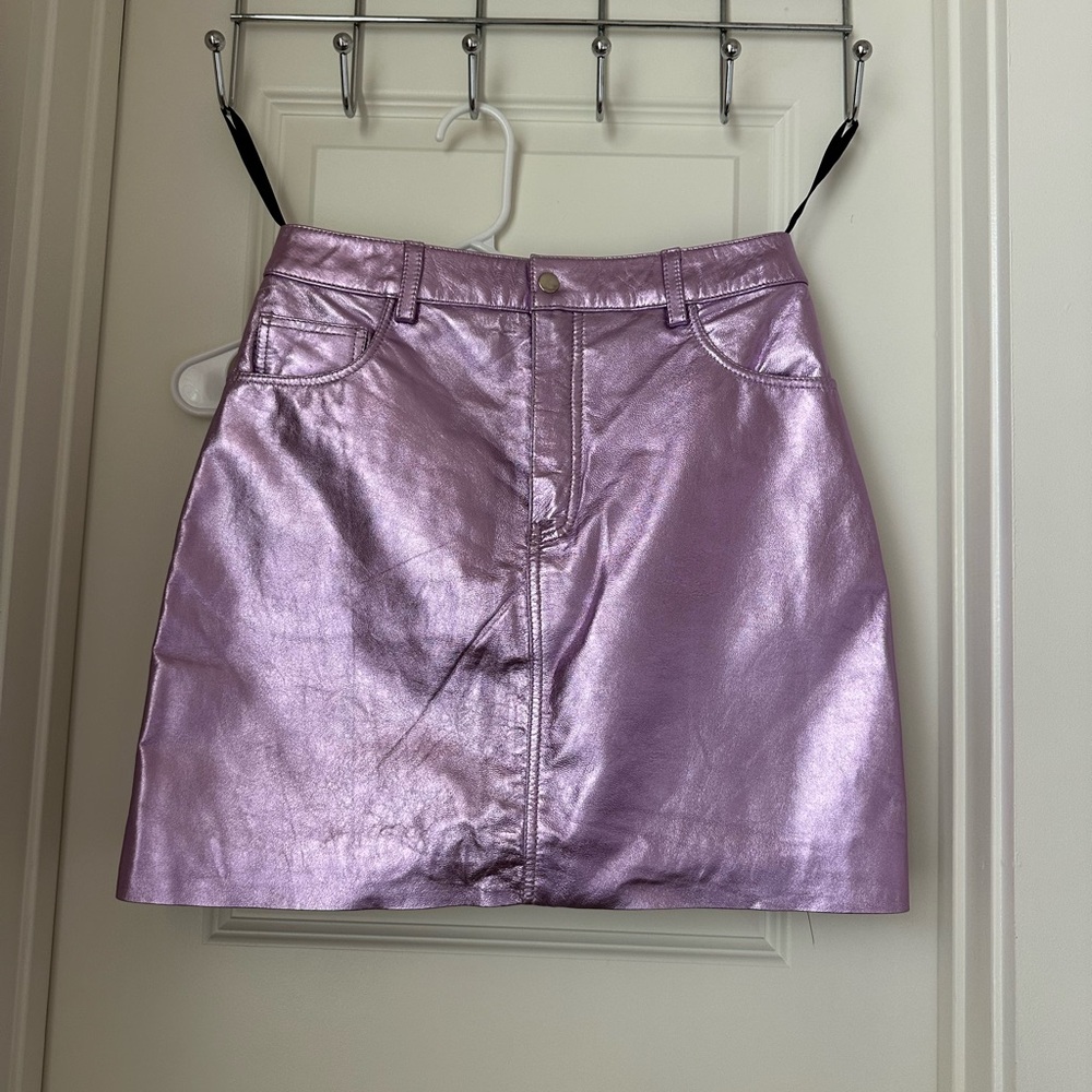 NWOT Understated Leather metallic purple leather skirt